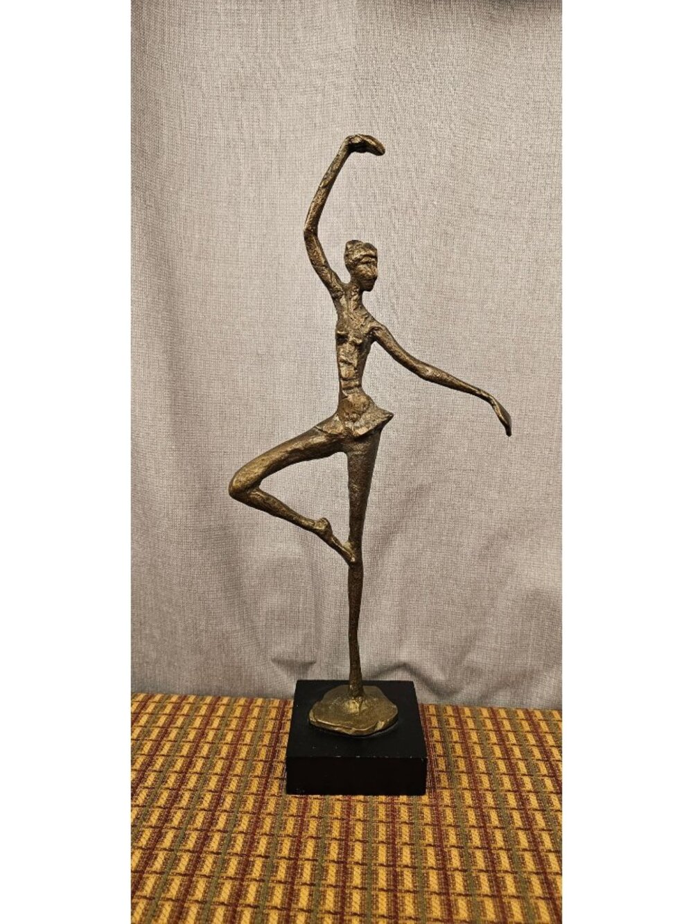 Abstract Bronze Ballerina Sculpture On Black Base 14" Tall Vintage Decorative Ar